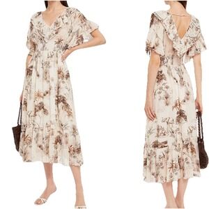 Sandro Cream & Brown Printed Midi Dress